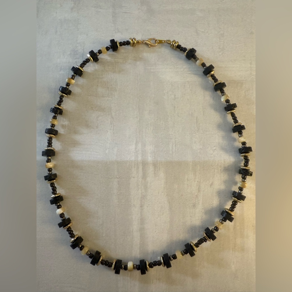 Handmade Black and Gold Beaded Necklace